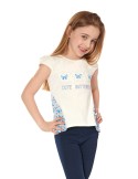 Girls\' blouse with a longer back, cream, NDZ8158 - Online store - Boutique